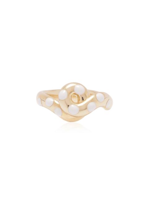 BEA BONGIASCA 9k Yellow Gold Chunky Wave Polka Dots Ring in White white