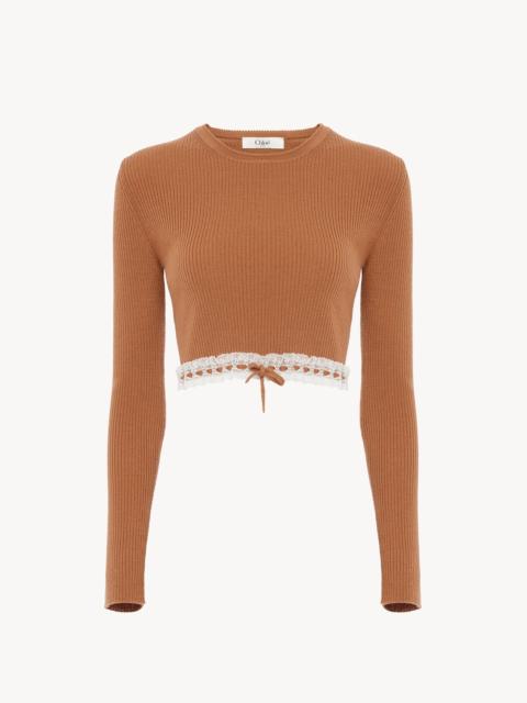 Chloé CROPPED FITTED SWEATER IN A WOOL KNIT & LACE