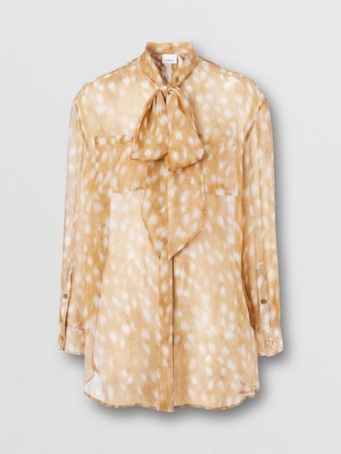 Burberry Deer Print Silk Tie-neck Blouse