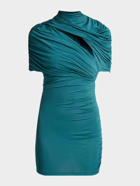 Balmain Short-Sleeve Fluid Jersey Ruched Mini Dress