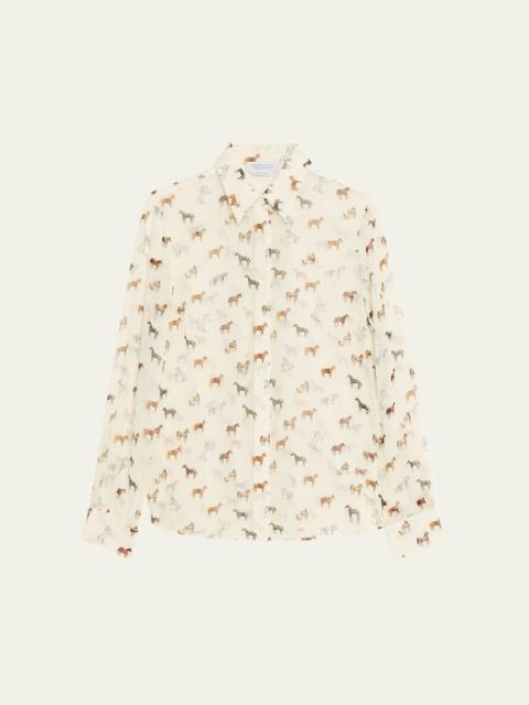 GABRIELA HEARST Henri Horse-Print Chiffon Button-Down Blouse