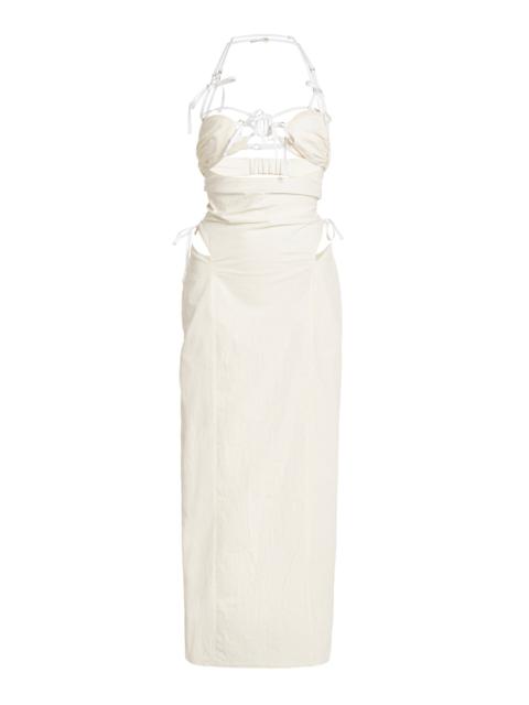 JACQUEMUS Ruban Tie-Detailed Cutout Cotton Midi Dress white