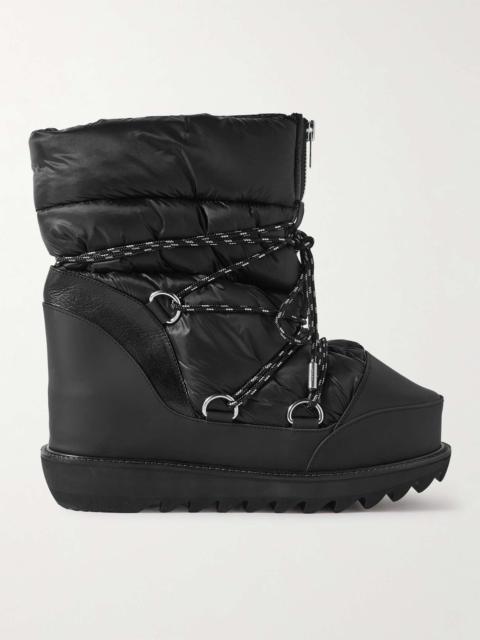 Quilted Shell and Leather Lace-Up Boots