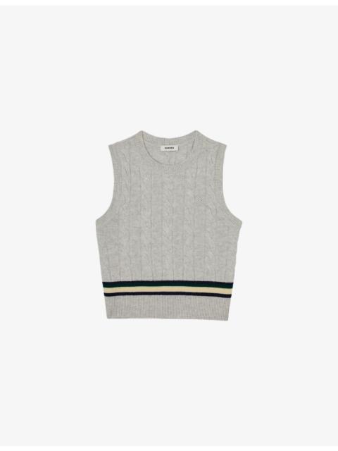 Sandro Striped-Hem Sleeveless Wool And Cashmere-Blend Jumper