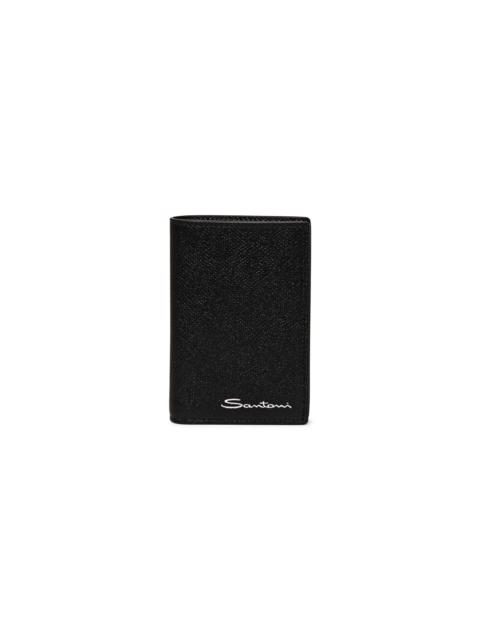 Santoni Black saffiano leather vertical wallet