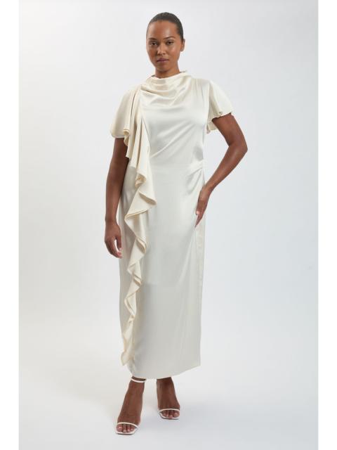 KAREN MILLEN Plus Size Textured Satin Ruffle Detail Midi Dress