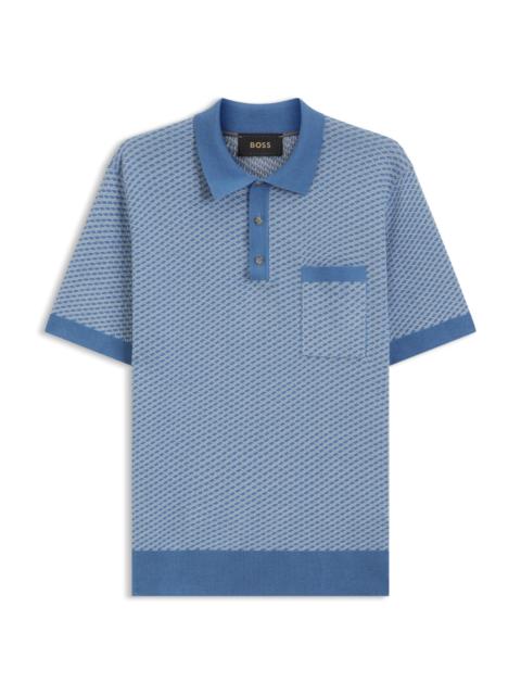 BOSS COTTON-SILK KNIT POLO WITH GEOMETRIC PATTERN