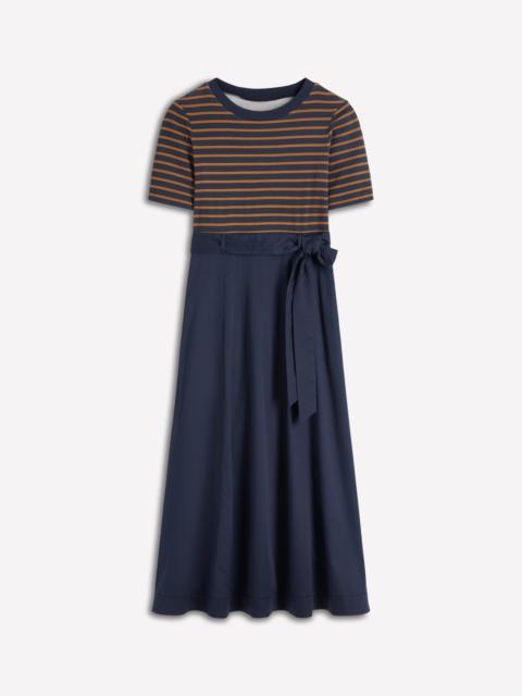 BODEN Crew Neck Mix Media Dress-Navy and Gingerbread Stripe