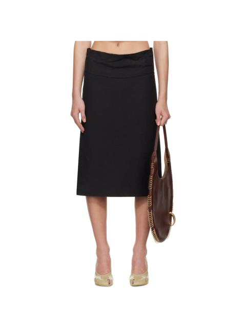 TORY BURCH Black Molded Waistband Cotton Midi Skirt