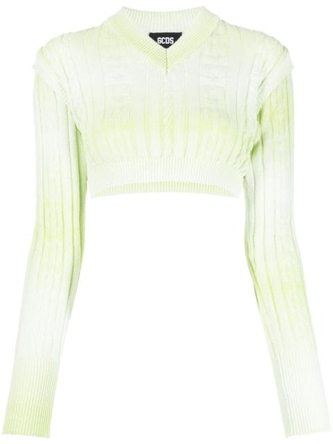 GCDS Braids faded-effect knitted crop top