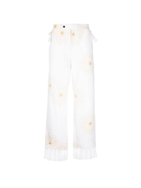 BODE embroidered frayed straight-leg trousers