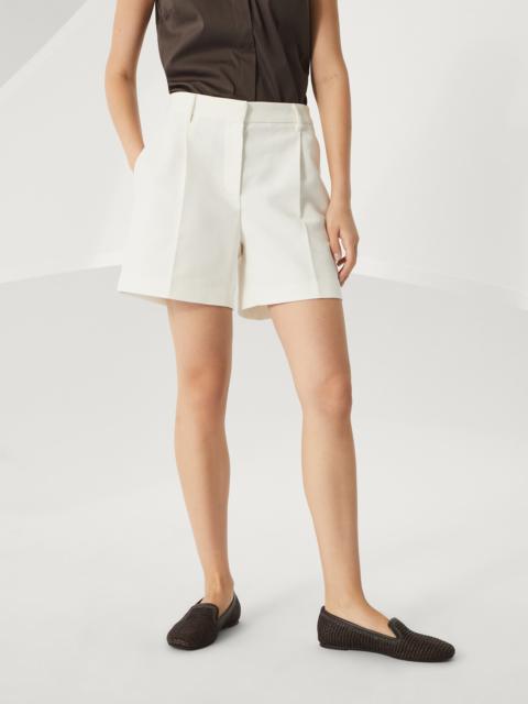 Brunello Cucinelli Cotton and linen cavalry formal shorts with monili