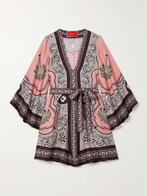 La DoubleJ Magnifico belted printed silk-twill mini dress Pink