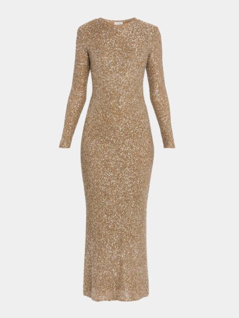 SAINT LAURENT Maille Sequin Knit Long-Sleeve Midi Dress