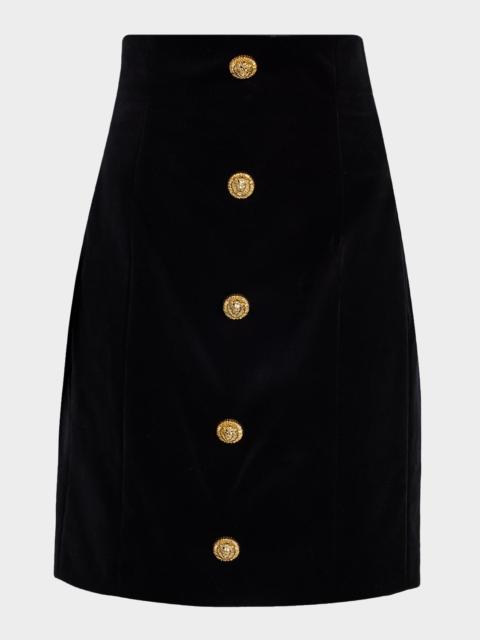 Balmain Button-Front Velvet Mini Skirt