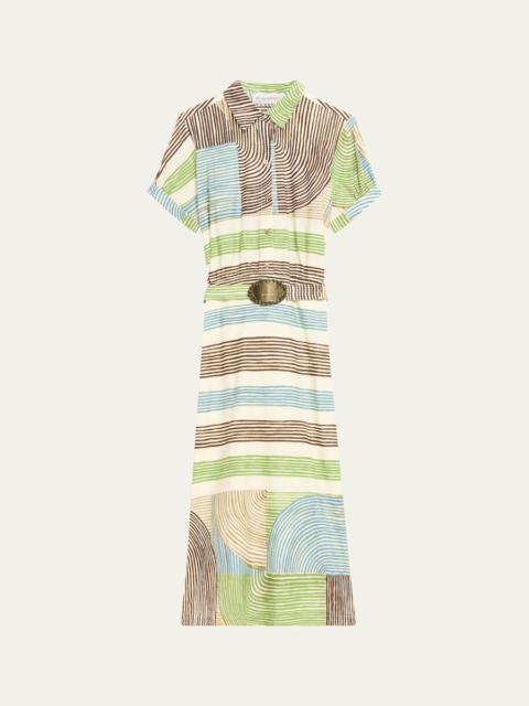 SILVIA TCHERASSI Odila Striped Short-Sleeve Midi Shirtdress With Belt