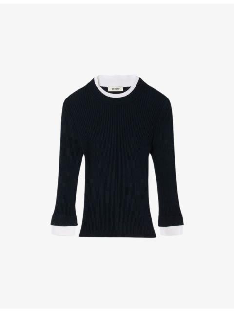 Sandro Brand-Plaque Layered-Trim Knitted Jumper