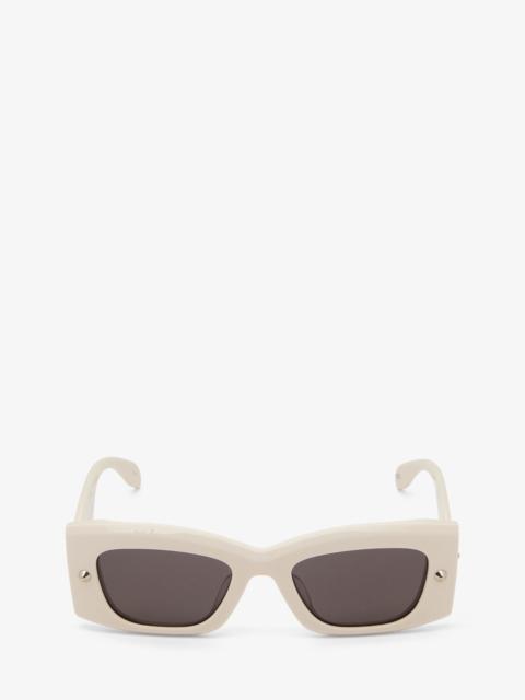 Alexander McQueen Spike Studs Rectangular Sunglasses in Ivory/smoke