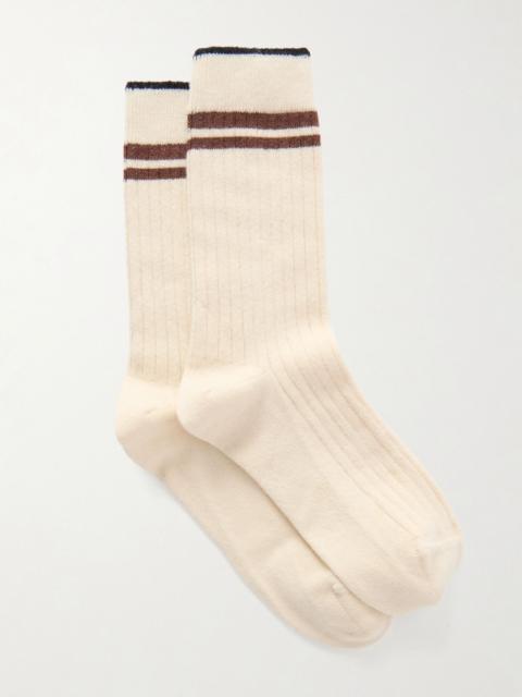 Brunello Cucinelli Striped ribbed cashmere socks Cream