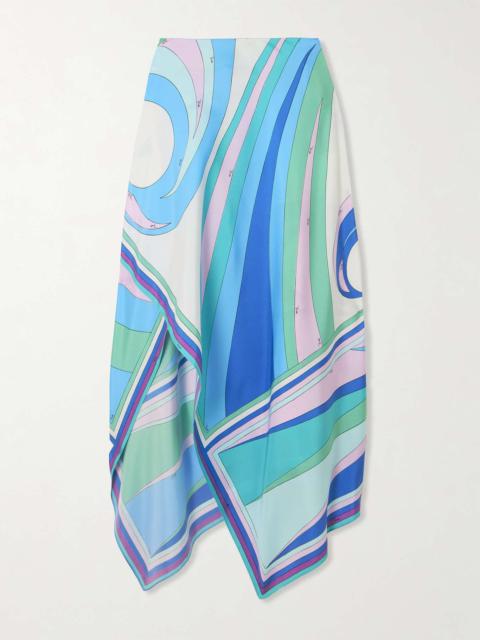 PUCCI Cigni printed silk-twill asymmetric midi skirt