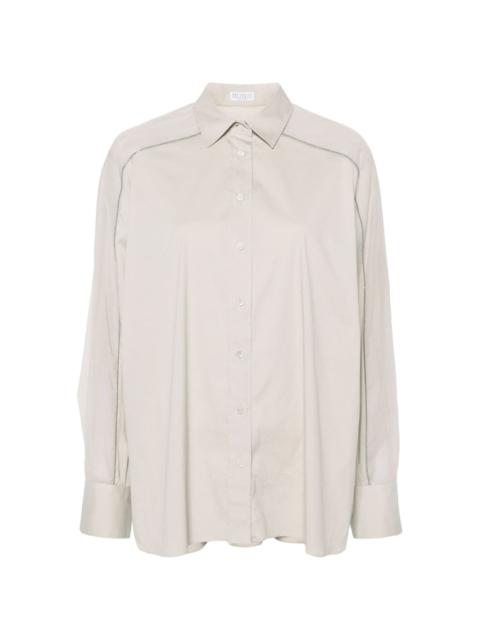 organza-panel button-up shirt