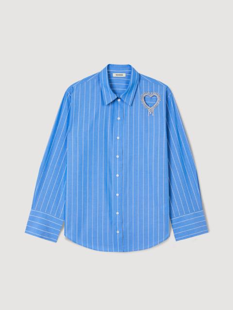 Sandro Stripy shirt with rhinestone heart