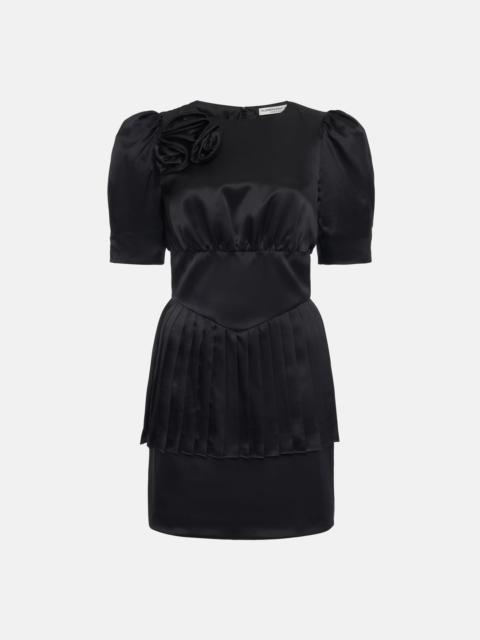 Alessandra Rich SILK SATIN MINI DRESS WITH ROSE DETAIL