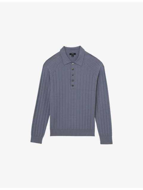 REISS Dillingham Half-Button Ribbed Knitted Polo