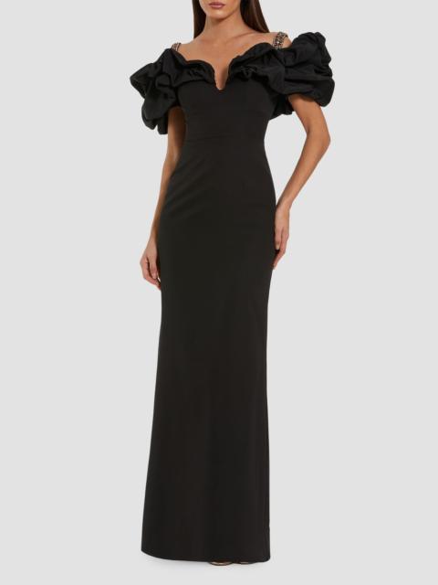 MAC DUGGAL Women's Off-The-Shoulder Puff-Sleeve Crepe Gown - Black