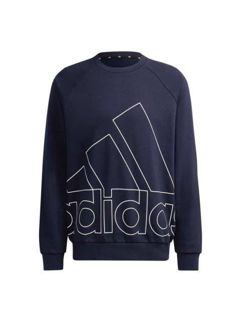 Men's adidas Big Lo Swt Ft Logo Printing Casual Sports Round Neck Navy Blue HB5086