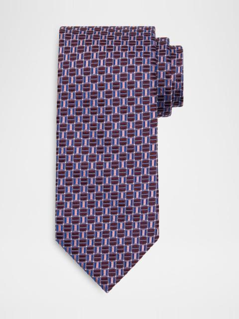 Brioni Men & apos;s Geometric Square Jacquard Silk Tie