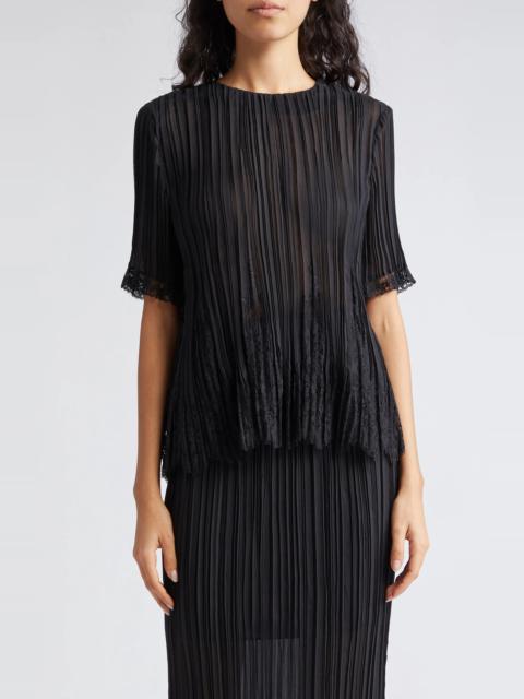Pleated Lace Trim Semisheer Top