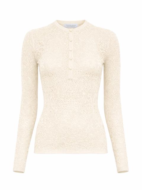 GABRIELA HEARST Gaviran Lace Knit Henley in Off White Merino Wool