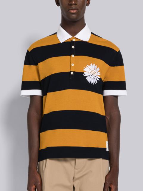 Thom Browne RUGBY STRIPE PIQUE FLOWER EMBROIDERY OVERSIZED POLO