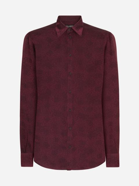 Silk jacquard Martini-fit shirt with DG logo and ocelot