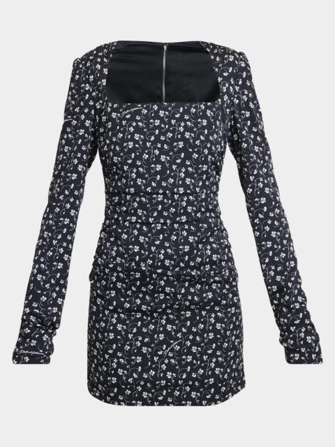 Dolce & Gabbana Floral-Print Silk Charmeuse Long-Sleeve Mini Dress