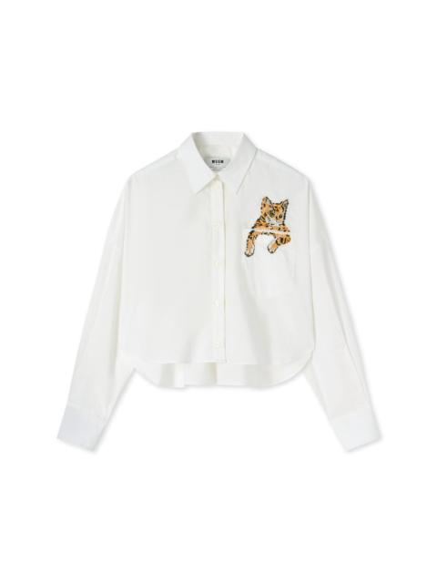 MSGM Poplin cotton crop top shirt with emblem