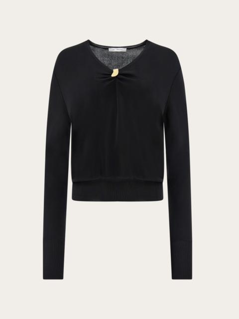 FERRAGAMO V-neck sweater with golden clip