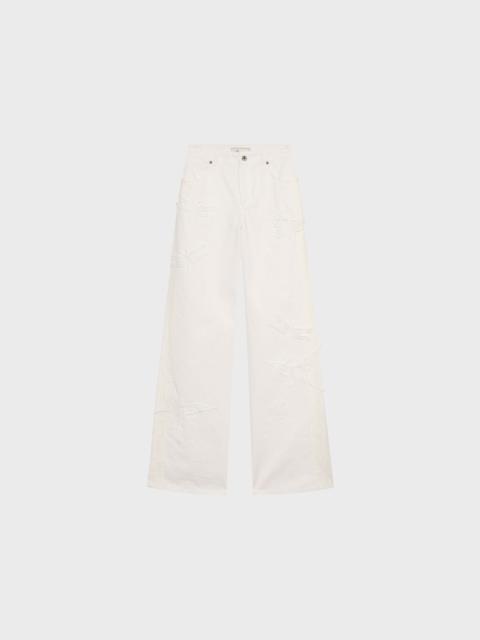 Blumarine FLARE COTTON BULL PANTS WITH EMBROIDERY AND LACE BANDS