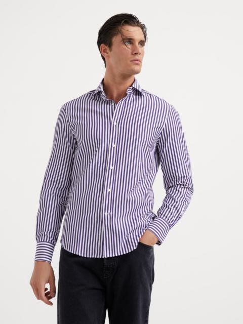 Striped poplin slim fit shirt with spread collar