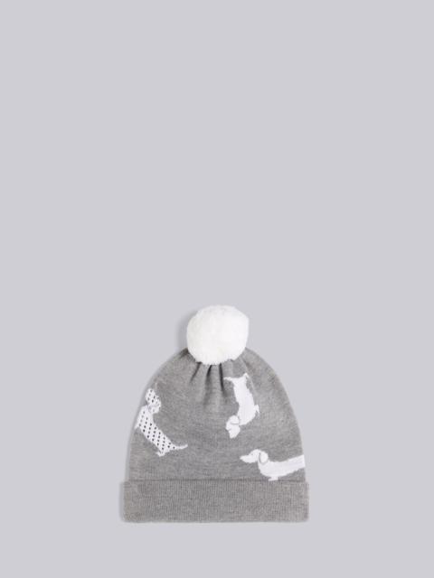 Thom Browne Light Grey Extrafine Merino Wool Hector Icon Half Drop Intarsia Pom Pom Hat