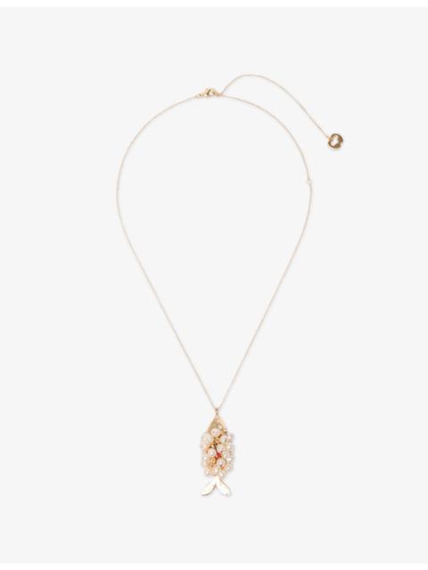 maje Beaded Fish Long Brass Necklace