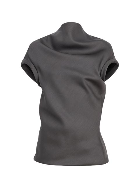 KHAITE Tandie Draped Wool-Silk Cady Top navy