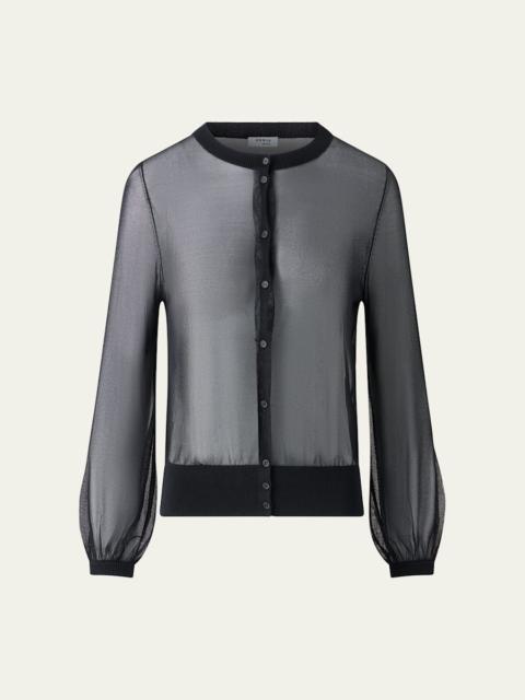 AKRIS Sheer Knit Crewneck Cardigan