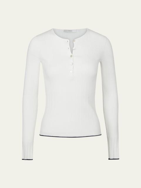 Tipped-Edge Long-Sleeve Henley Top