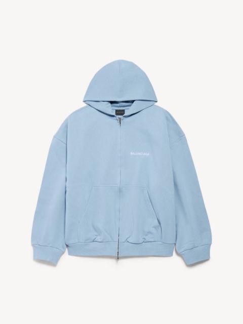 BALENCIAGA Men's Balenciaga Back Zip-up Hoodie Regular Fit in Light Blue/white