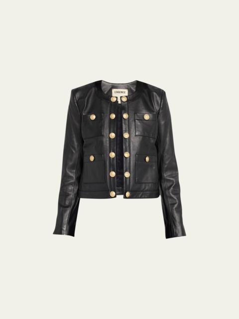 L'AGENCE Jayde Collarless Leather Jacket