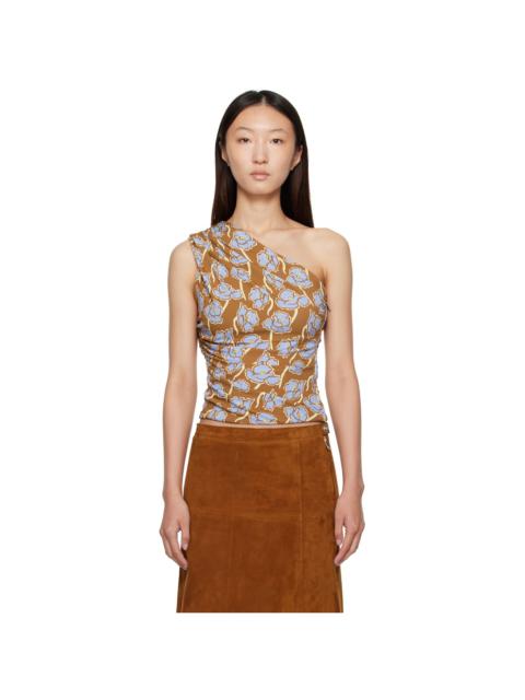 VERSACE Multicolor Poppies Gathered One-Shoulder Top