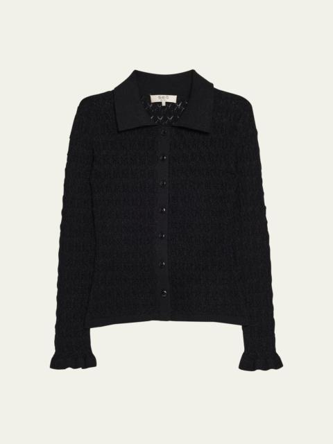 Sea Ruby Long-Sleeve Pointelle Knit Cardigan