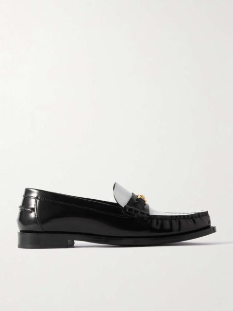 VERSACE Embellished two-tone leather penny loafers